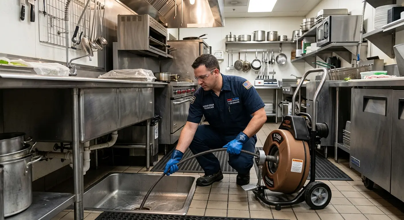 Commercial drain cleaning service in a restaurant kitchen in Citrus Park