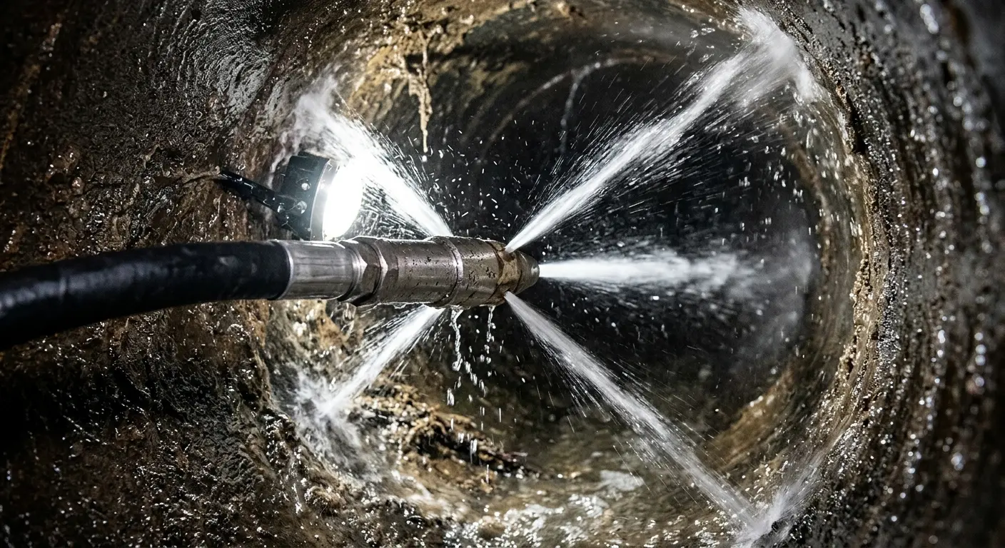 High-pressure hydro jetting nozzle cleaning sewer pipe for Sewer Cleanout in Citrus Park